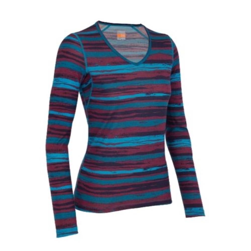 Icebreaker Teal and Purple Striped Long Sleeve V-Neck Top